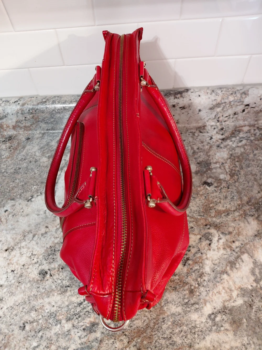 Liz Claiborne Red Leather Work Computer Tote Bag With Gold Hardware